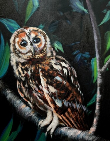 Peinture intitulée "Owl nocturnal" par Olga Bazanova, Œuvre d'art originale, Huile