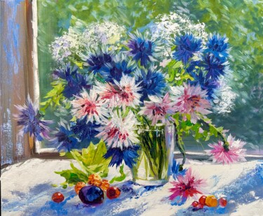 Malerei mit dem Titel "Bouquet of cornflow…" von Olga Bazanova, Original-Kunstwerk, Öl