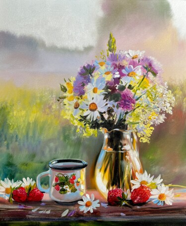 Painting titled "Field bouquet" by Olga Bazanova, Original Artwork, Oil