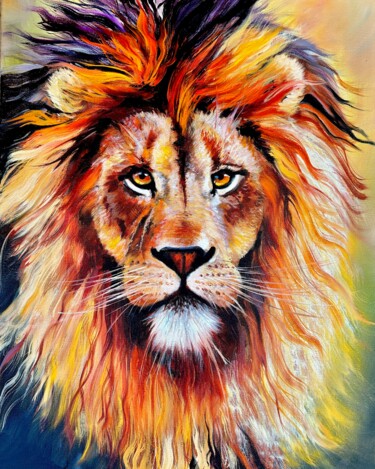Peinture intitulée "African Lion" par Olga Bazanova, Œuvre d'art originale, Huile