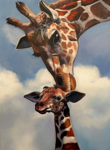 Painting titled "Giraffes" by Olga Bazanova, Original Artwork, Oil