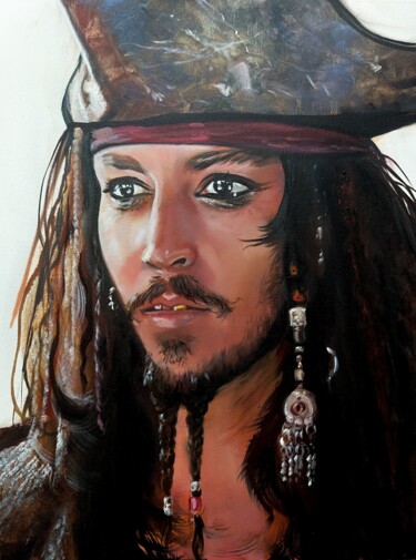 Painting titled "Jack Sparrow" by Olga Bazanova, Original Artwork, Oil