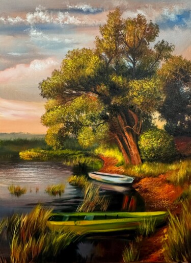 Pintura titulada "Landscape with a la…" por Olga Bazanova, Obra de arte original, Oleo