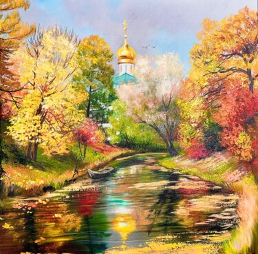 Painting titled "Autumn Walk" by Olga Bazanova, Original Artwork, Oil