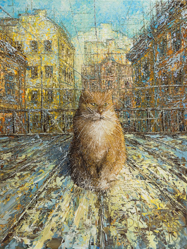 Peinture intitulée "Red Petersburg cat" par Dmitry Kustanovich, Œuvre d'art originale, Huile Monté sur Châssis en bois