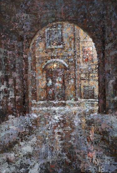 Картина под названием "Old yard" - Dmitry Kustanovich, Подлинное произведение искусства, Масло Установлен на Деревянная рама…