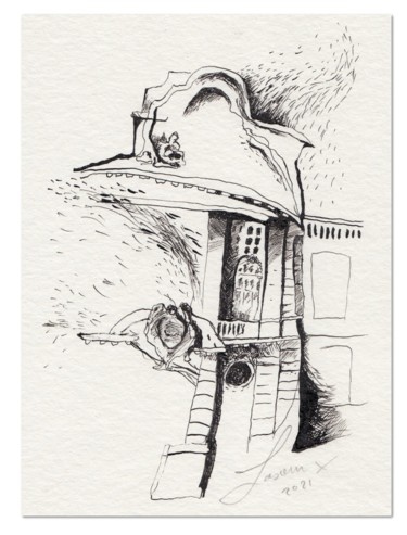 Dibujo titulada "Die Fassade der Uni…" por Albert Lascaux, Obra de arte original, Tinta