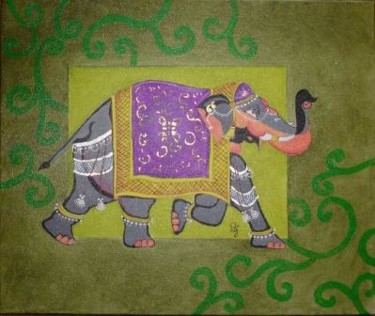 Peinture intitulée "Eléphant indien" par Stéphanie Gallier, Œuvre d'art originale, Huile