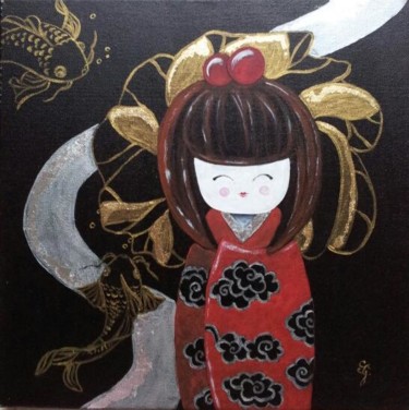 Peinture intitulée "kokeshi-aux-carpes.…" par Stéphanie Gallier, Œuvre d'art originale
