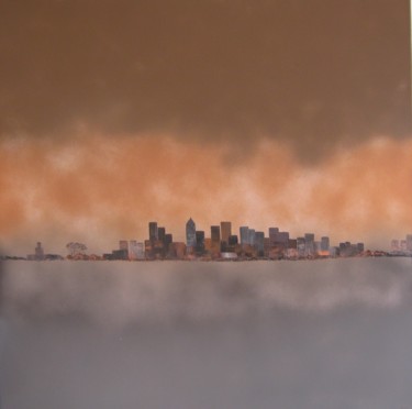 Schilderij getiteld "Manhattan" door Siga, Origineel Kunstwerk, Olie Gemonteerd op Frame voor houten brancard