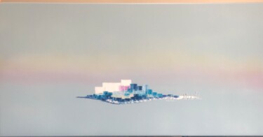 Peinture intitulée "Île entre ciel et m…" par Siga, Œuvre d'art originale, Acrylique Monté sur Châssis en bois
