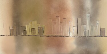 Painting titled "Buildings" by Siga, Original Artwork, Acrylic Mounted on Wood Stretcher frame