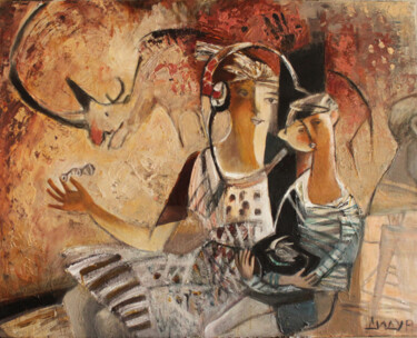 Peinture intitulée "Woolly rhinoceros" par Galya Didur, Œuvre d'art originale