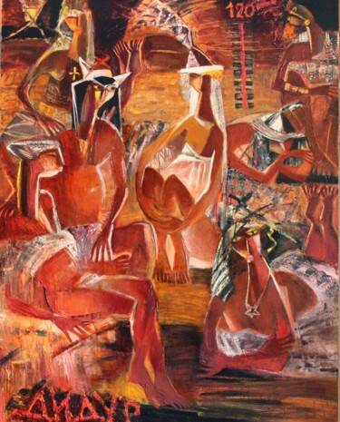 Картина под названием "Sauna" - Galya Didur, Подлинное произведение искусства, Акрил