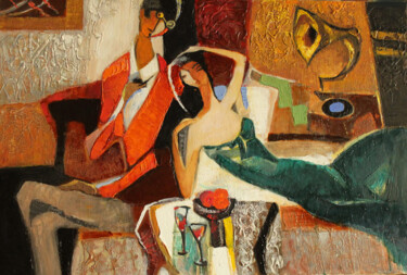 Картина под названием "Сouple with gramoph…" - Galya Didur, Подлинное произведение искусства, Акрил