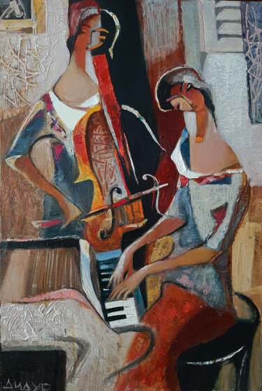 Malerei mit dem Titel "At the piano" von Galya Didur, Original-Kunstwerk, Acryl