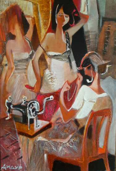 Painting titled "At the dressmaker" by Galya Didur, Original Artwork, Acrylic