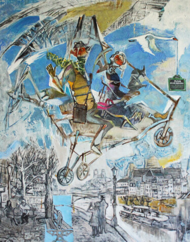 Peinture intitulée "Place Louis Aragon" par Galya Didur, Œuvre d'art originale, Acrylique