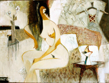Painting titled "Nude in white" by Galya Didur, Original Artwork, Acrylic
