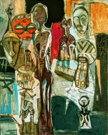 Still life with african mask Painting titled "Still life with afr…" by Galya Didur, Original Art, Acrylic