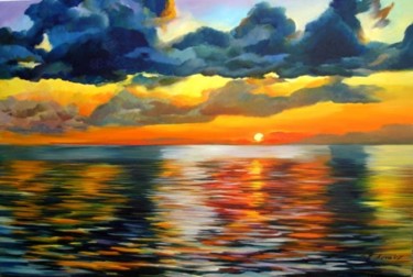 Peinture intitulée "Silver sunset" par Galya Bukova, Œuvre d'art originale
