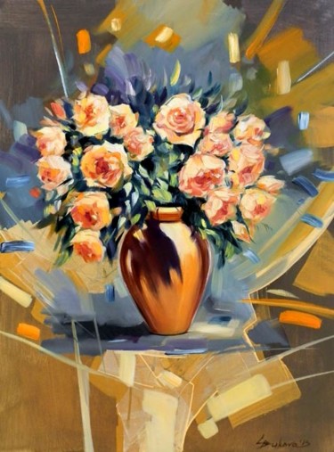 Painting titled "Roses in vase" by Galya Bukova, Original Artwork