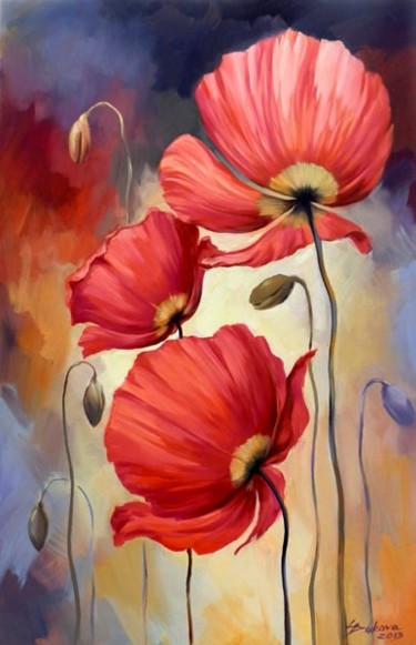 Schilderij getiteld ""Poppies II"" door Galya Bukova, Origineel Kunstwerk