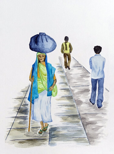 Peinture intitulée "Following One's Own…" par Galyna Maikovych, Œuvre d'art originale, Aquarelle