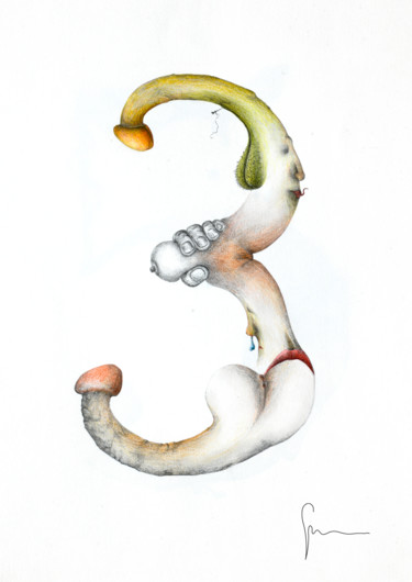 Printmaking titled "TRE - Numero erotico" by Artegambasin, Original Artwork, Digital Print