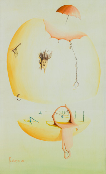 Картина под названием "L'ombrello Rosso" - Artegambasin, Подлинное произведение искусства, Масло