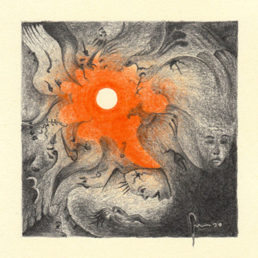 Printmaking titled "Cerchio Arancione" by Artegambasin, Original Artwork, Pencil