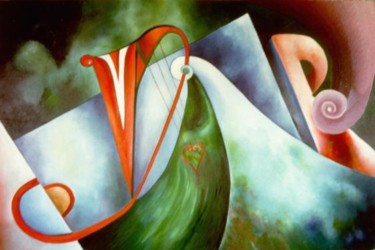 Pittura intitolato "Suonatore d’arpa" da Raimondo Gambino, Opera d'arte originale