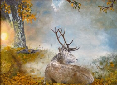 Картина под названием "утро влесу" - Гамиль Рамазанов, Подлинное произведение искусства, Масло Установлен на Деревянная пане…