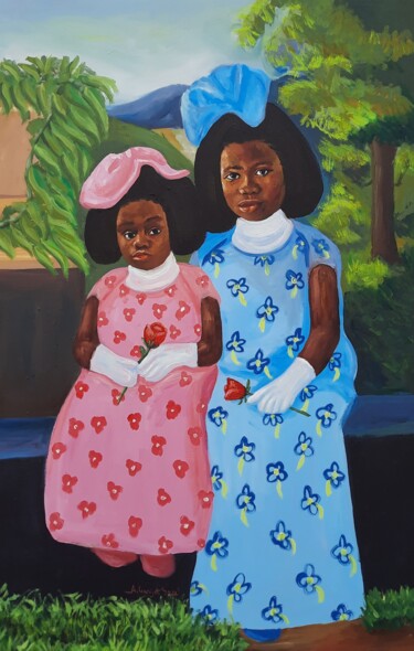 Peinture intitulée "Sisters love" par Ganiyat Abdulazeez, Œuvre d'art originale, Huile