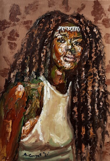 Ζωγραφική με τίτλο "Cowrie goddess II" από Ganiyat Abdulazeez, Αυθεντικά έργα τέχνης, Λάδι