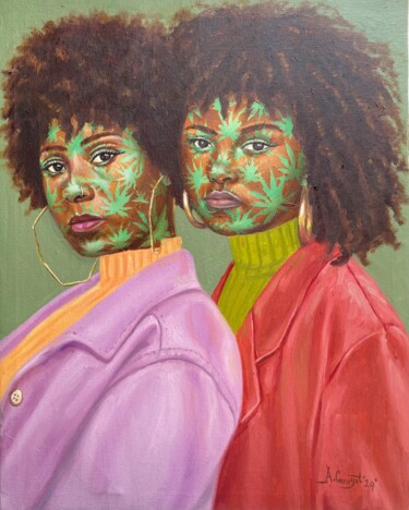 Schilderij getiteld "Two sisters" door Ganiyat Abdulazeez, Origineel Kunstwerk, Olie