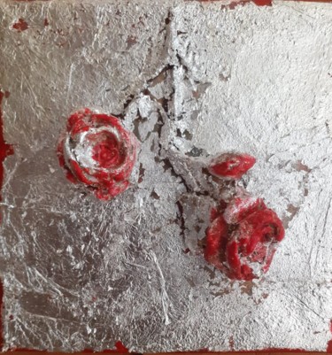 Peinture intitulée "roses givrées" par D'Âme Forêt, Œuvre d'art originale, Résine