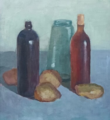 Картина под названием "Bottle and potato" - Gaomin Song, Подлинное произведение искусства, Масло
