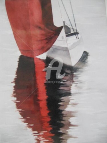 Peinture intitulée "La voile rouge" par Isabelle Fournier Perdrix, Œuvre d'art originale