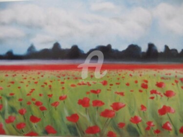 Painting titled "Champ de coquelicots" by Isabelle Fournier Perdrix, Original Artwork