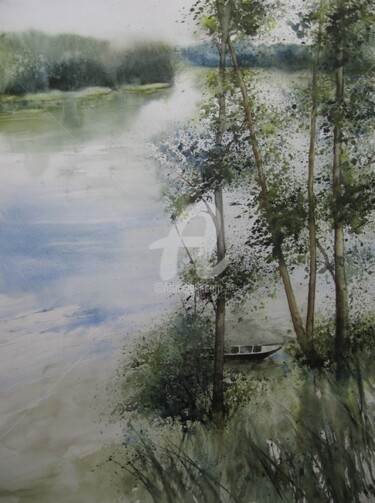 Painting titled "Bords de Loire" by Isabelle Fournier Perdrix, Original Artwork