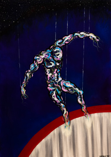 Картина под названием "Suspended man" - Elodie Bedon (Garance Be.), Подлинное произведение искусства, Масло
