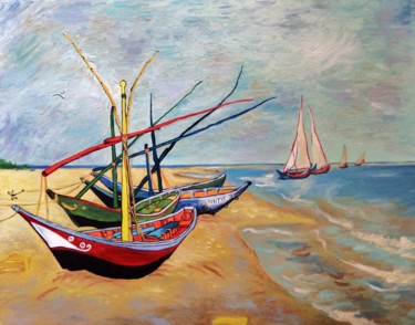 Painting titled "Les Barques, Copie…" by Elodie Bedon (Garance Be.), Original Artwork, Oil
