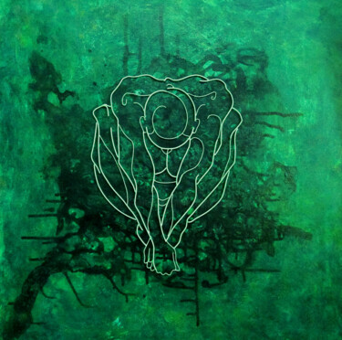 Peinture intitulée "Recroquevillée verte" par Elodie Bedon (Garance Be.), Œuvre d'art originale, Acrylique