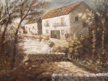 Painting titled "Ponte di pietra in…" by T.Vante, Original Artwork, Oil