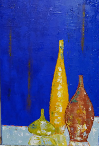 Painting titled "jarres sur bleu de…" by Daniel Garcia, Original Artwork, Oil
