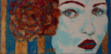 Schilderij getiteld "femme à la rose" door Daniel Garcia, Origineel Kunstwerk, Olie