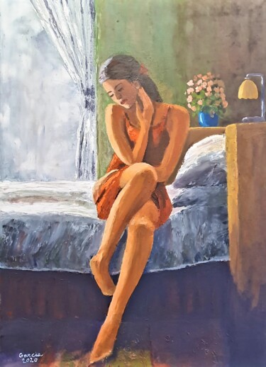Peinture intitulée "rotes Kleid" par Garcia Nasih, Œuvre d'art originale, Huile