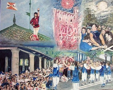 Painting titled "¡FESTA MAJOR!/MAYOR…" by Garcus, Original Artwork, Oil