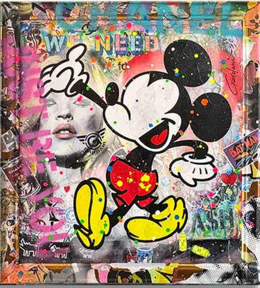 Painting titled "Mickey Floats Away" by Gardani, Original Artwork, Acrylic Mounted on Wood Stretcher frame
